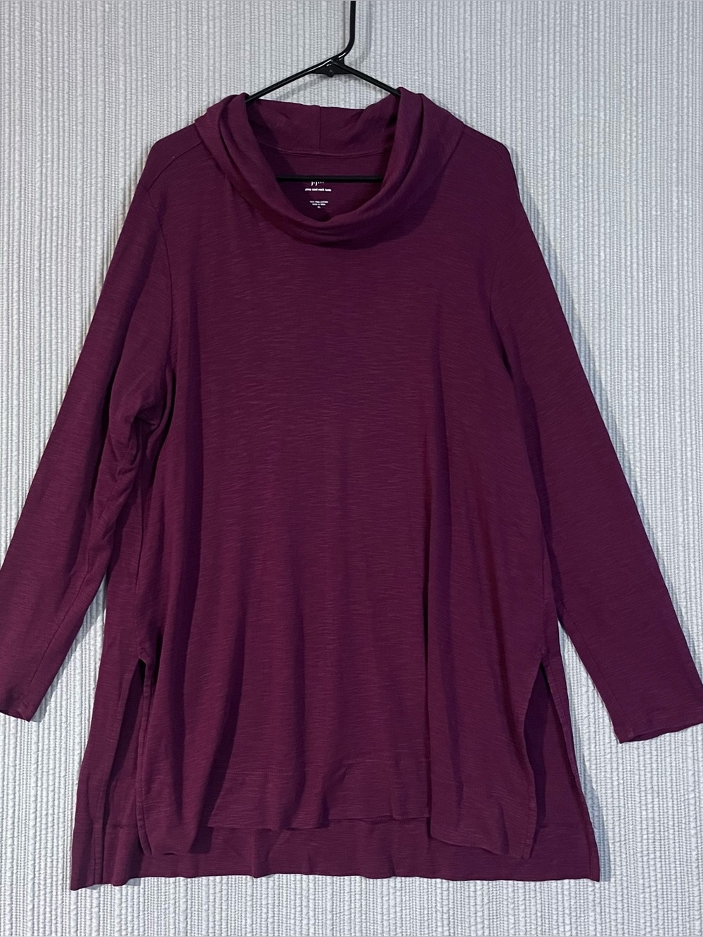 J Jill Pima Cotton Cowl Neck Tunic Top Burgundy Wine Womens XL Long Sleeve